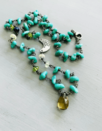 Image 1 of flash sale . Campitos mine turquoise nugget necklace with sterling silver moon and quartz pendant