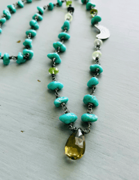 Image 2 of flash sale . Campitos mine turquoise nugget necklace with sterling silver moon and quartz pendant
