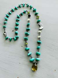 Image 3 of flash sale . Campitos mine turquoise nugget necklace with sterling silver moon and quartz pendant