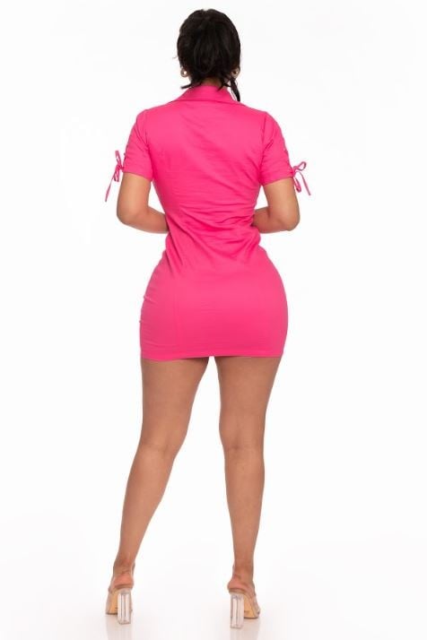 Image of 3PACK LACE LAPEL COLLARD MINI DRESS-FUSCHIA