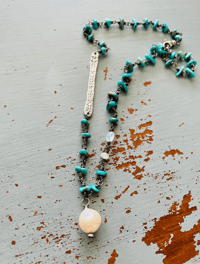 Image 1 of flash sale . fancy grade Lone Mountain turquoise Khalil Gibran quote necklace with pearl pendant