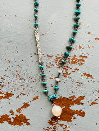 Image 4 of flash sale . fancy grade Lone Mountain turquoise Khalil Gibran quote necklace with pearl pendant
