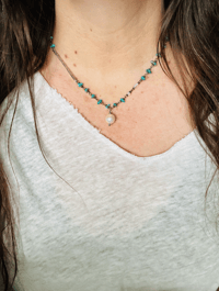 Image 5 of flash sale . fancy grade Lone Mountain turquoise Khalil Gibran quote necklace with pearl pendant