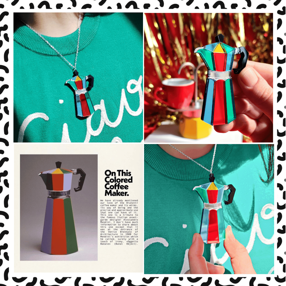 Image of Colourful Coffee Pot Statement Acrylic Necklace + Brooch