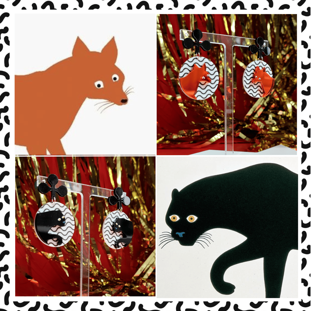 Image of Fox and Panther Statement Acrylic Earrings + Brooch