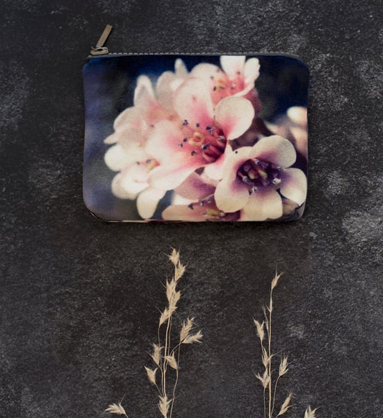 Image of Bergenia flower, velvet zipper purse 