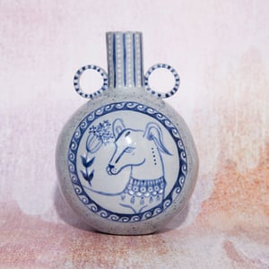 Image of Blue Stoneware Hand-built Vase - Speckled