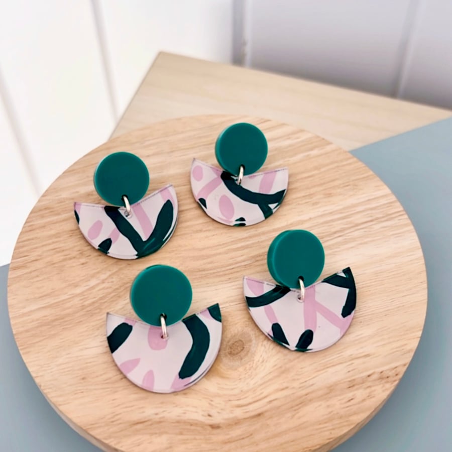 Image of 'Blush Vines' (hand painted) Mini Tulip Dangles