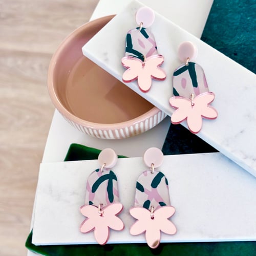 Image of 'Blush Vines' (hand painted) Fleur Drop Dangles