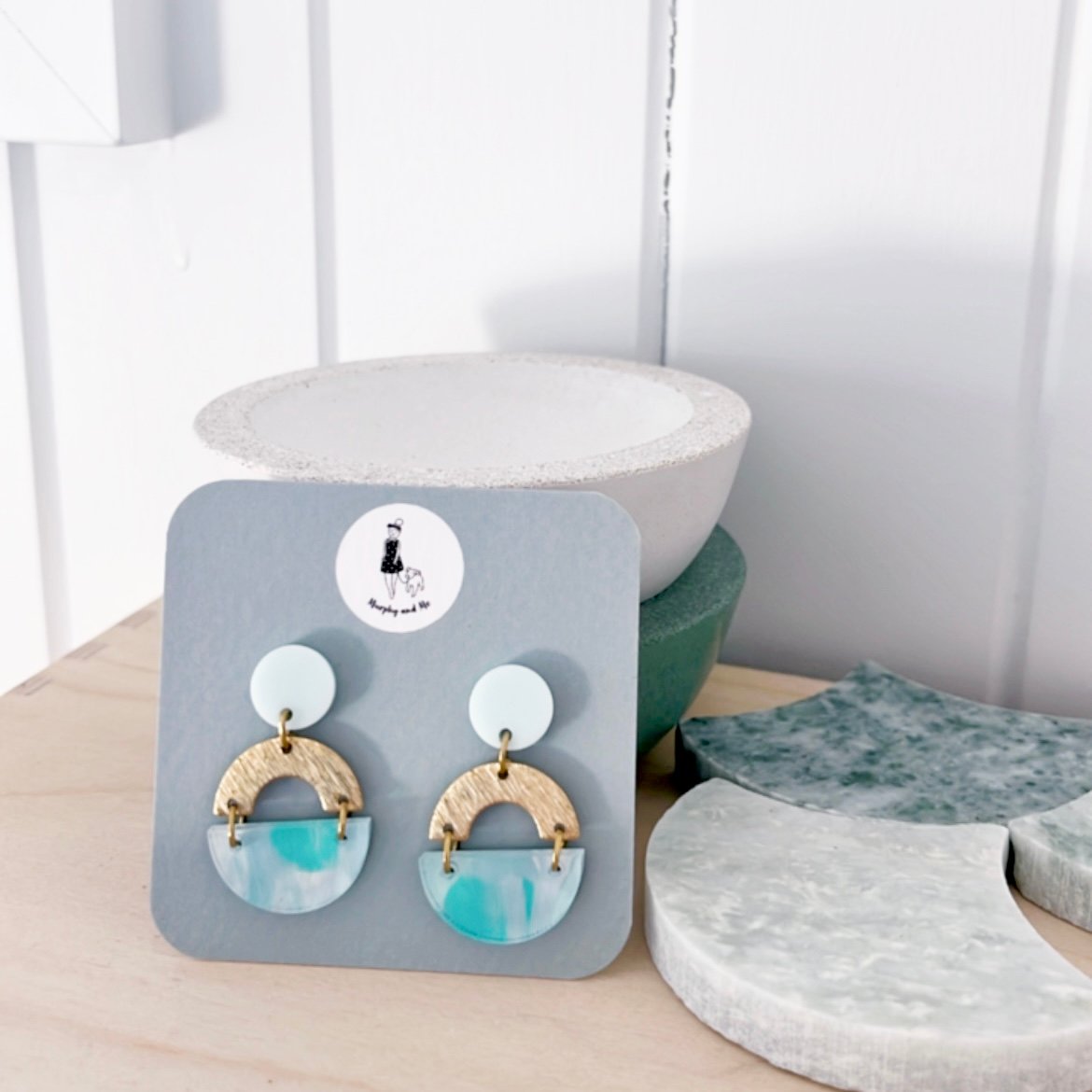 Image of SALE ~ 'Glacier' (hand painted) Brass Shapes Dangles
