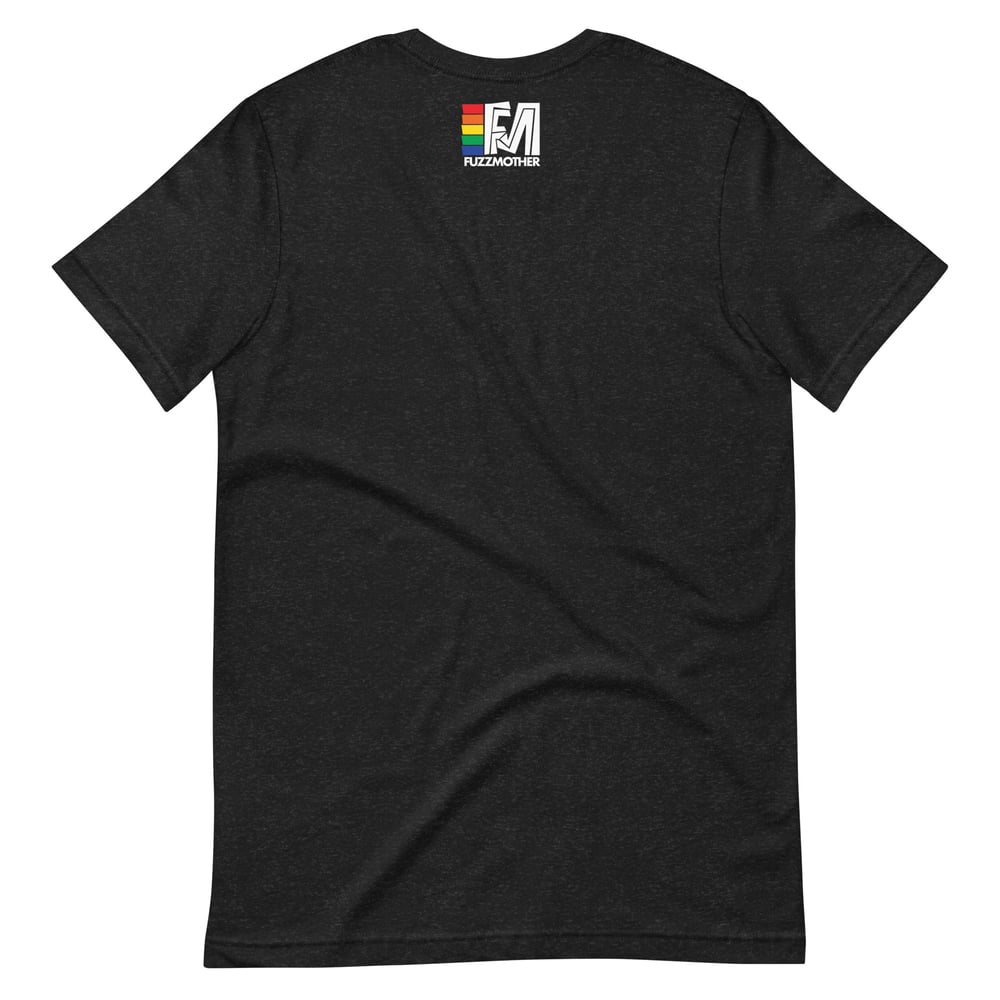 Image of Fuzzmother guitar pedal brand rainbow logo t-shirt