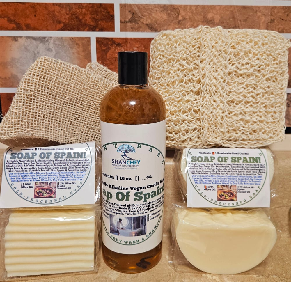 Alkaline Castile Body Wash/Shampoo-Cold-Processed Bar Soaps-Cactus Fiber Face/Body Polisher-Exfoliat