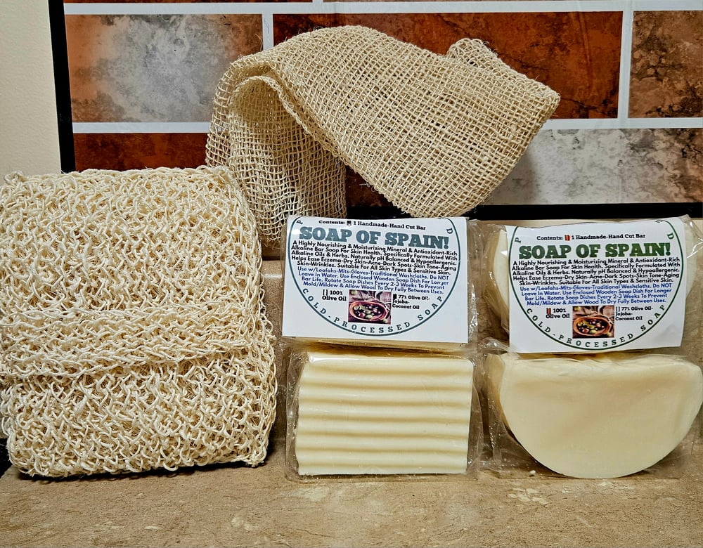 Alkaline Castile Body Wash/Shampoo-Cold-Processed Bar Soaps-Cactus Fiber Face/Body Polisher-Exfoliat