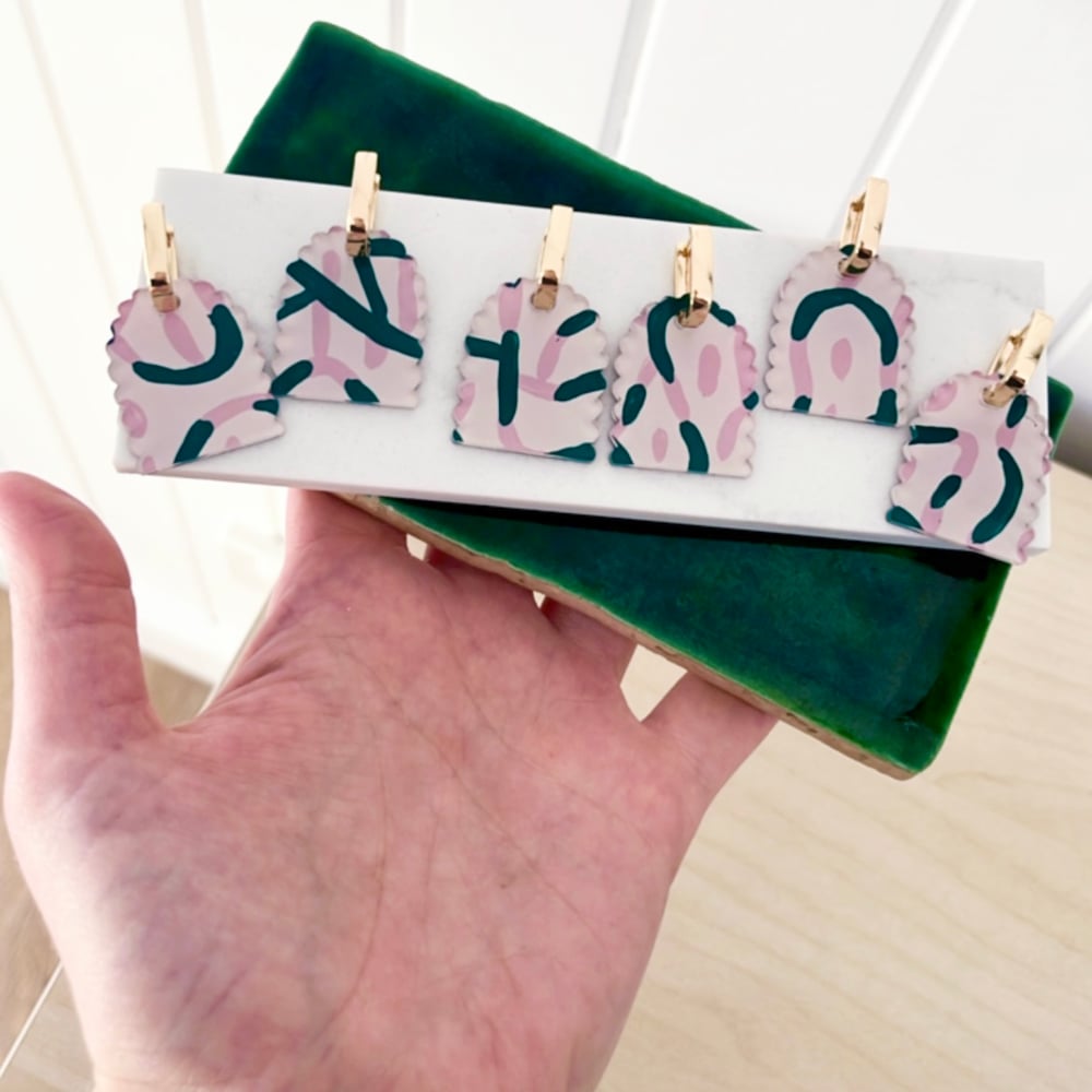 Image of 'Blush Vines' (hand painted) Scallop Arch Hoop Dangles