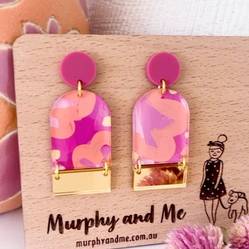 Image of 'Autumn Blooms' (hand painted) and Gold Statement Dangles