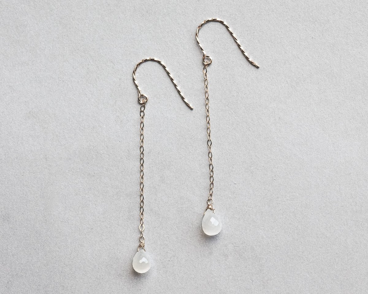 Image of 9ct Gold, long chain Moonstone drop earrings