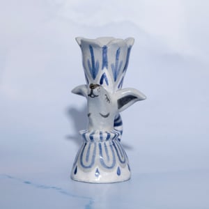 Image of Hand-built Blue Stoneware Sighthound Candle Stick Holder