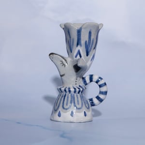 Image of Hand-built Blue Stoneware Sighthound Candle Stick Holder