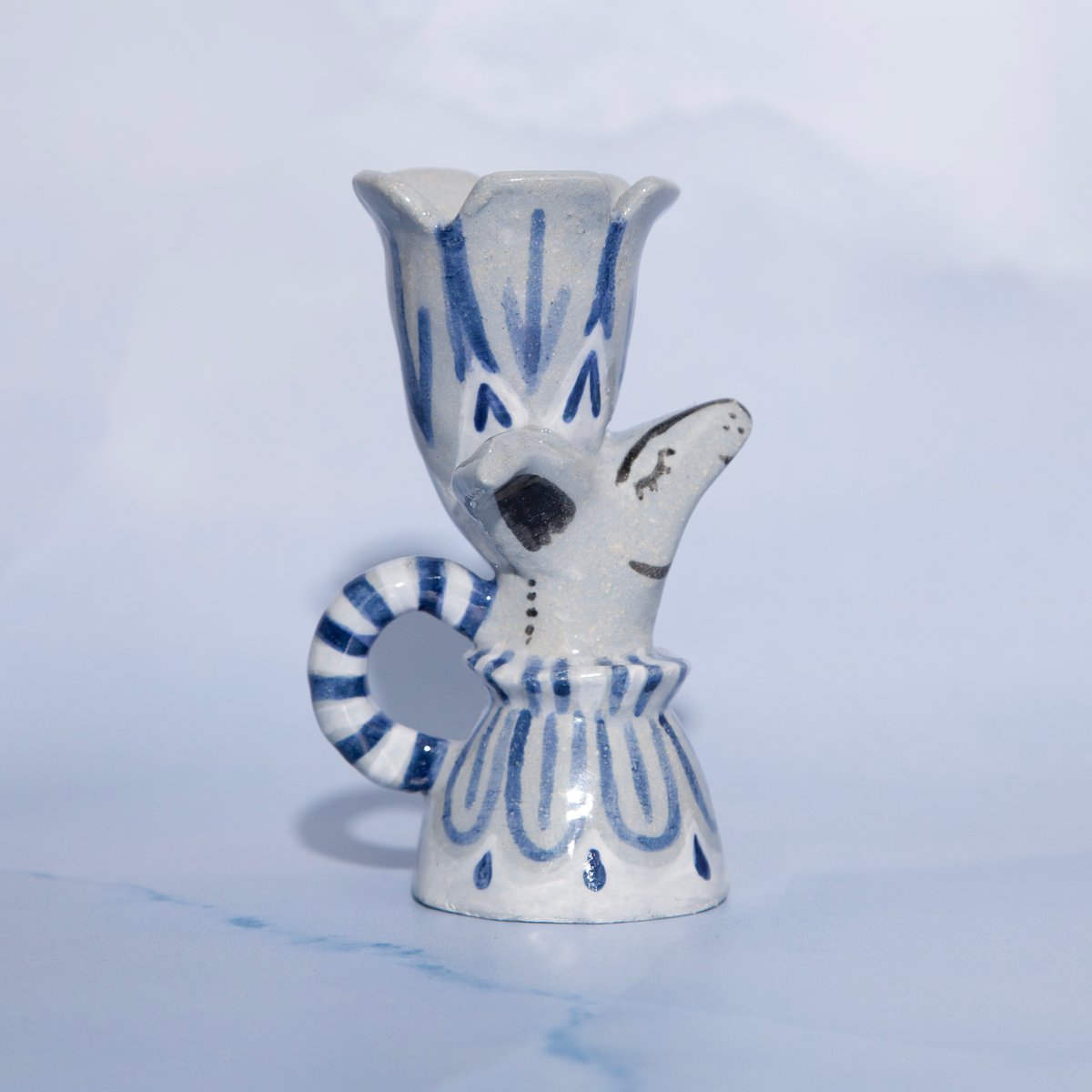 Image of Hand-built Blue Stoneware Sighthound Candle Stick Holder