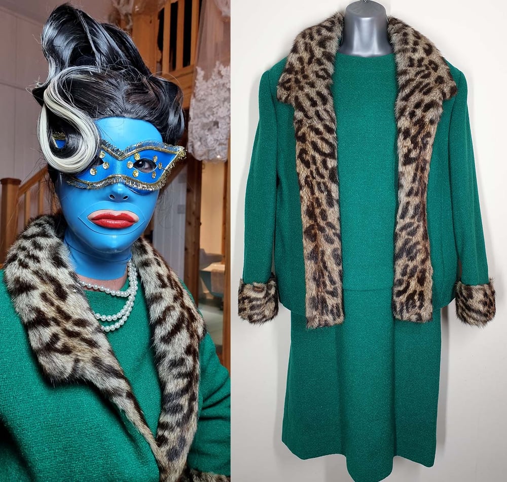 Vintage 1960's Emerald Green Wool & Fur Dress Suit Set **READ DESCRIPTION**