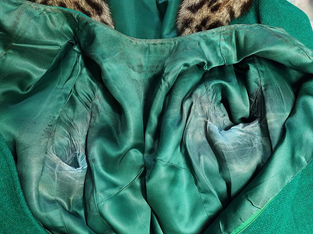 Vintage 1960's Emerald Green Wool & Fur Dress Suit Set **READ DESCRIPTION**