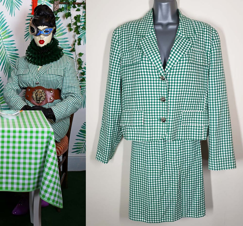 Vintage 1990's Green & White Diamond Check Power Suit Set