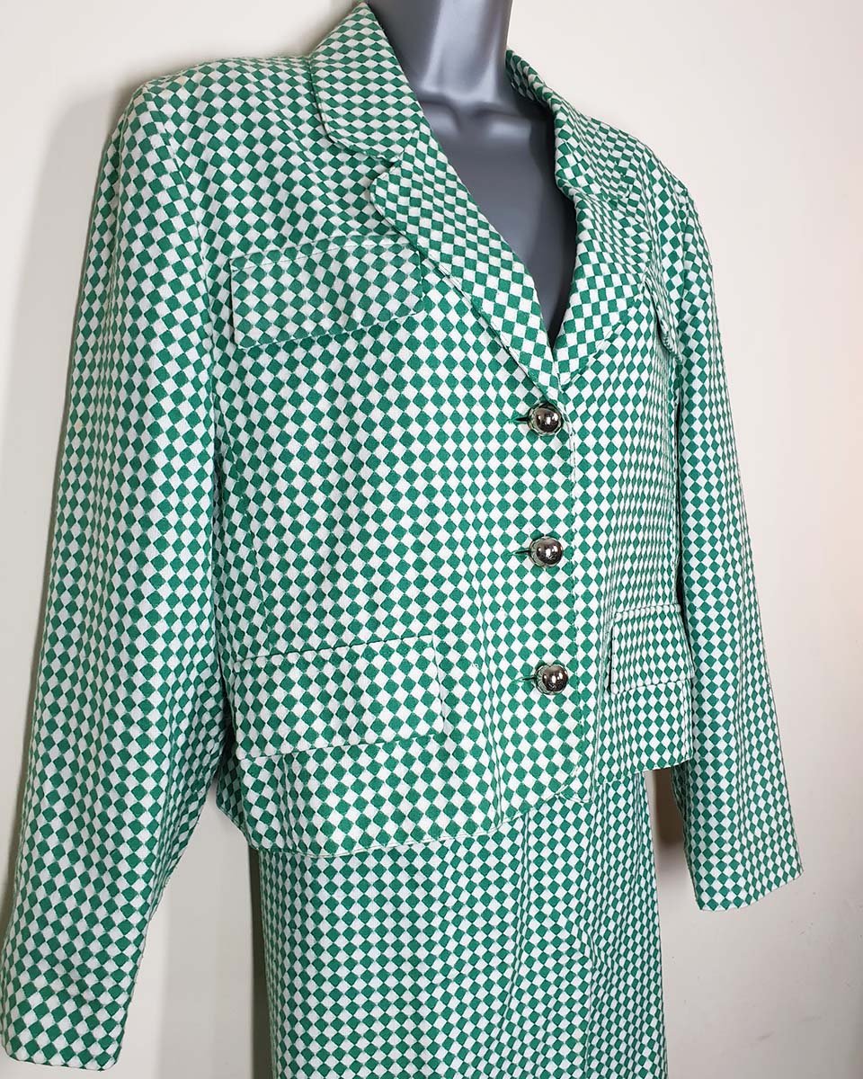 Vintage 1990's Green & White Diamond Check Power Suit Set