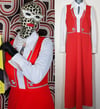Vintage Red & White 1970's Faux Bolero Polyester Maxi Dress 