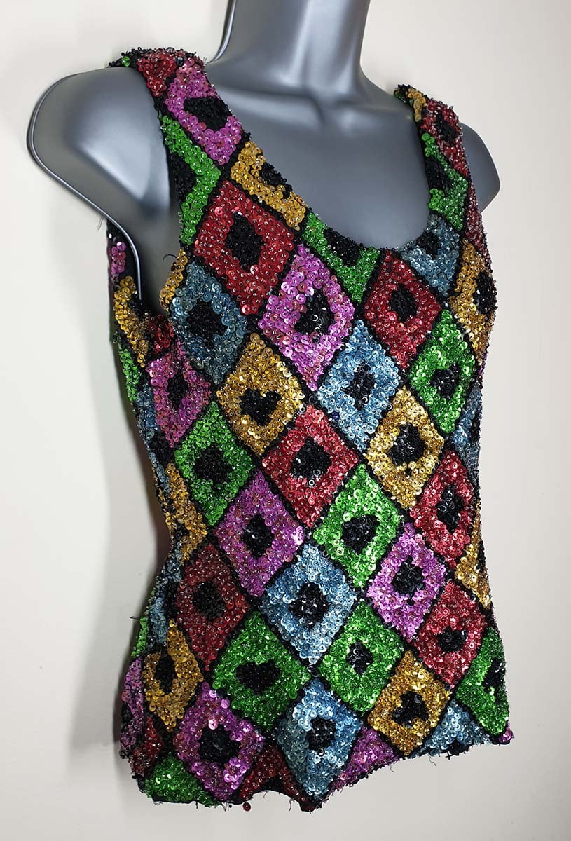 Vintage 1980's Rainbow Diamond Sleeveless Sequin Top