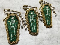 Image 3 of Green Skeleton Pin Brooch with Bells & Arrow Charm BROOCH