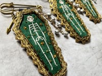 Image 2 of Green Skeleton Pin Brooch with Bells & Arrow Charm BROOCH