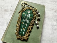 Image 4 of Green Skeleton Pin Brooch with Bells & Arrow Charm BROOCH