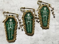 Image 6 of Green Skeleton Pin Brooch with Bells & Arrow Charm BROOCH