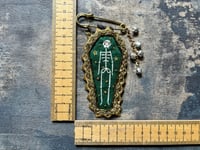 Image 7 of Green Skeleton Pin Brooch with Bells & Arrow Charm BROOCH