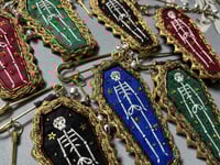 Image 5 of Blue Skeleton Pin Brooch with Bells & Arrow Charm BROOCH