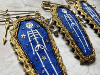 Image 2 of Blue Skeleton Pin Brooch with Bells & Arrow Charm BROOCH