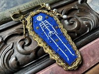 Image 4 of Blue Skeleton Pin Brooch with Bells & Arrow Charm BROOCH