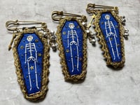 Image 3 of Blue Skeleton Pin Brooch with Bells & Arrow Charm BROOCH
