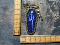 Image 7 of Blue Skeleton Pin Brooch with Bells & Arrow Charm BROOCH
