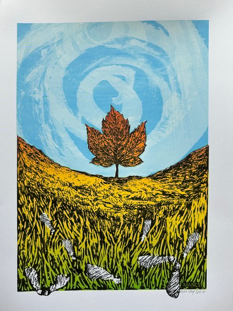 Image of A3 Sycamore Gap Swirling Sky screen print