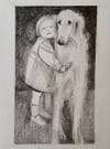 Borzoi and boy 2 ~ Original drawing