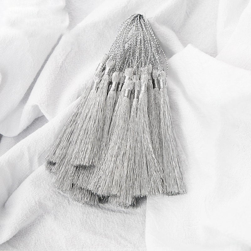 Image of Wholesale Tassels 50 Pieces Silver Color Thread Polyester Silk Tassel DIY Crafts Making Supplies
