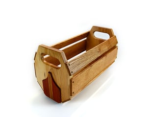 Image of Oak Maple Padauk Wooden Basket Centerpiece, Handmade Rustic Decor, Wood Farmhouse Table Decor