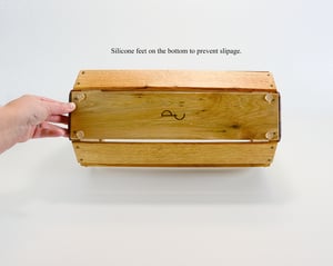 Image of Oak Maple Padauk Wooden Basket Centerpiece, Handmade Rustic Decor, Wood Farmhouse Table Decor