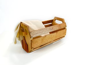 Image of Oak Maple Padauk Wooden Basket Centerpiece, Handmade Rustic Decor, Wood Farmhouse Table Decor