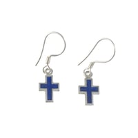 Image 1 of Handmade Sterling Silver 925 Dainty Blue Lapis Lazuli Cross Handmade Dangle Earrings for Women