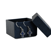Image 5 of Handmade Sterling Silver 925 Dainty Blue Lapis Lazuli Cross Handmade Dangle Earrings for Women