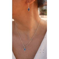 Image 3 of Handmade Sterling Silver 925 Dainty Blue Lapis Lazuli Cross Handmade Dangle Earrings for Women