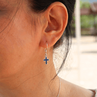 Image 4 of Handmade Sterling Silver 925 Dainty Blue Lapis Lazuli Cross Handmade Dangle Earrings for Women