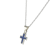 Image 1 of Sterling Silver 925 Navy Blue Lapis Lazuli Dainty Cross Handmade Pendant with 16+2 inches Chain